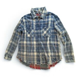 Free People Studded Destroyed wash Shacket
Jacket Blue flannel Zip Up Size XS